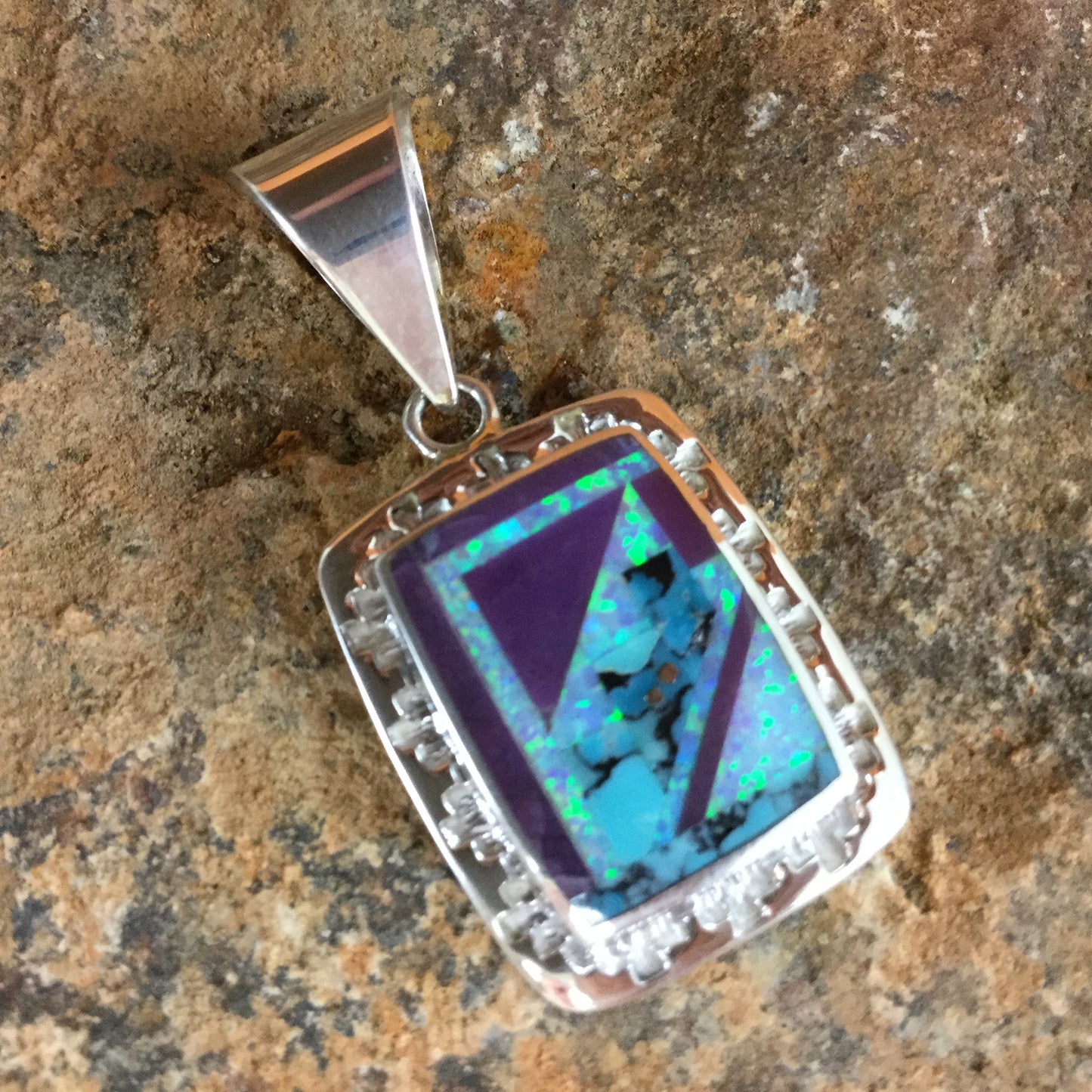 David Rosales Shalako Inlaid Sterling Silver Pendant