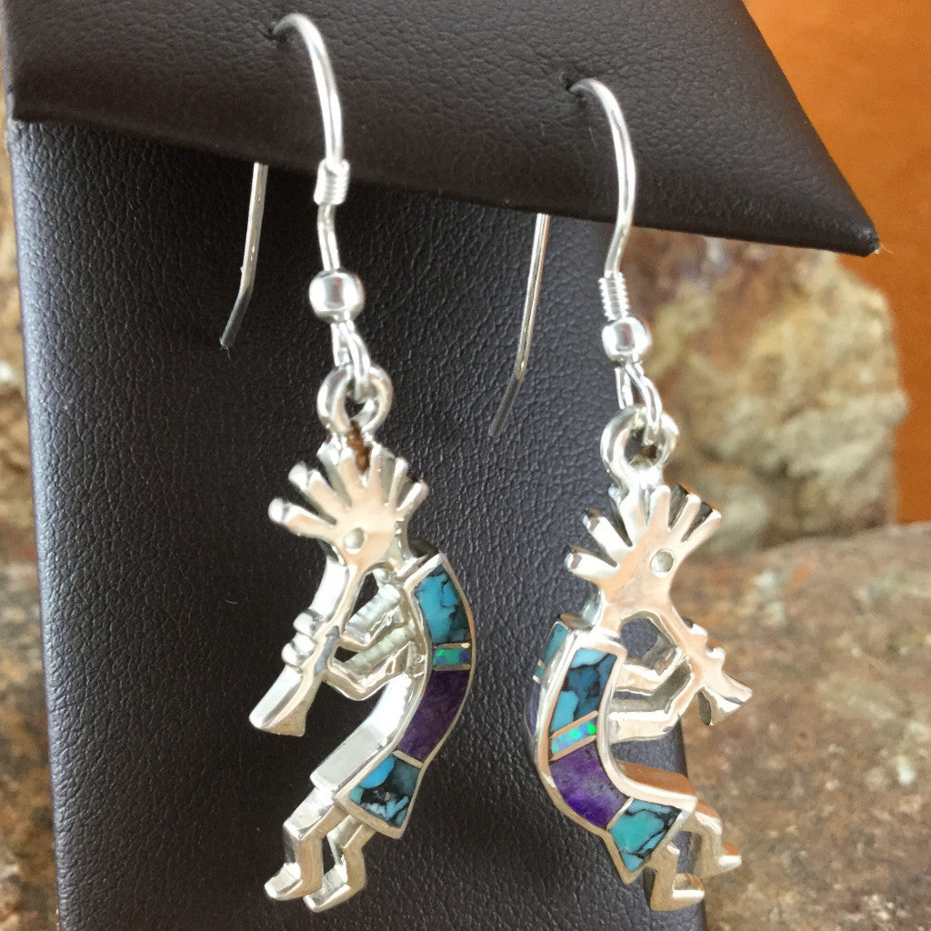 David Rosales Shalako Inlaid Sterling Silver Earrings Kokopelli