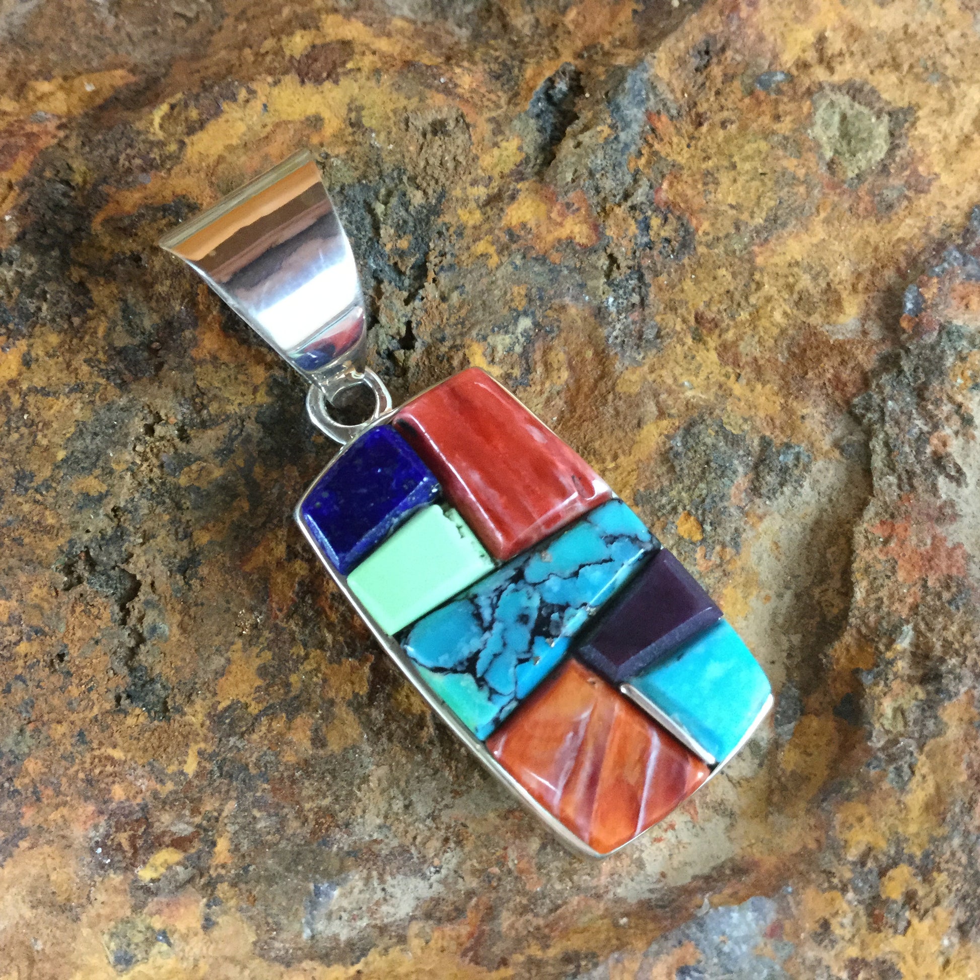 David Rosales Indian Summer Cobble Inlaid Sterling Silver Pendant