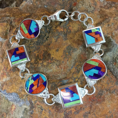 David Rosales Indian Summer Fancy Inlaid Sterling Silver Bracelet