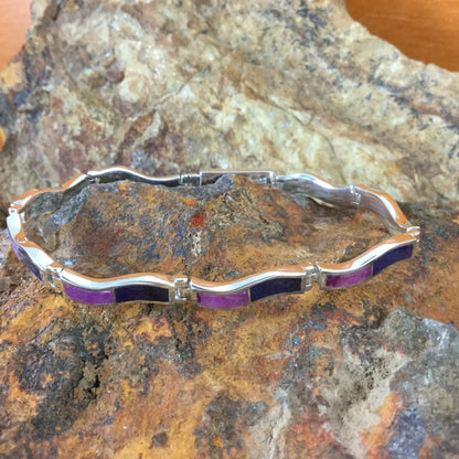 David Rosales Plum Inlaid Sterling Silver Wavy Link Bracelet