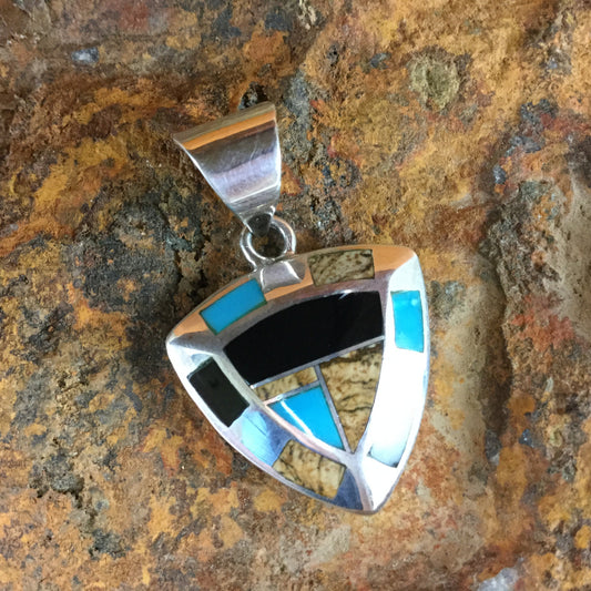 David Rosales Turquoise Creek Inlaid Sterling Silver Pendant