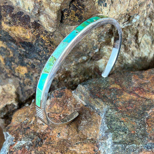 David Rosales Sonoran Gold Turquoise Inlaid Sterling Silver Bracelet