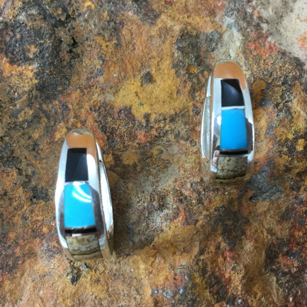 David Rosales Turquoise Creek Inlaid Sterling Silver Earrings