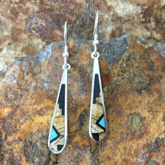 David Rosales Turquoise Creek Fancy Inlaid Sterling Silver Earrings