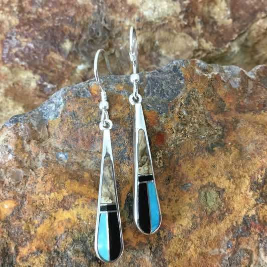 David Rosales Turquoise Creek Inlaid Sterling Silver Earrings