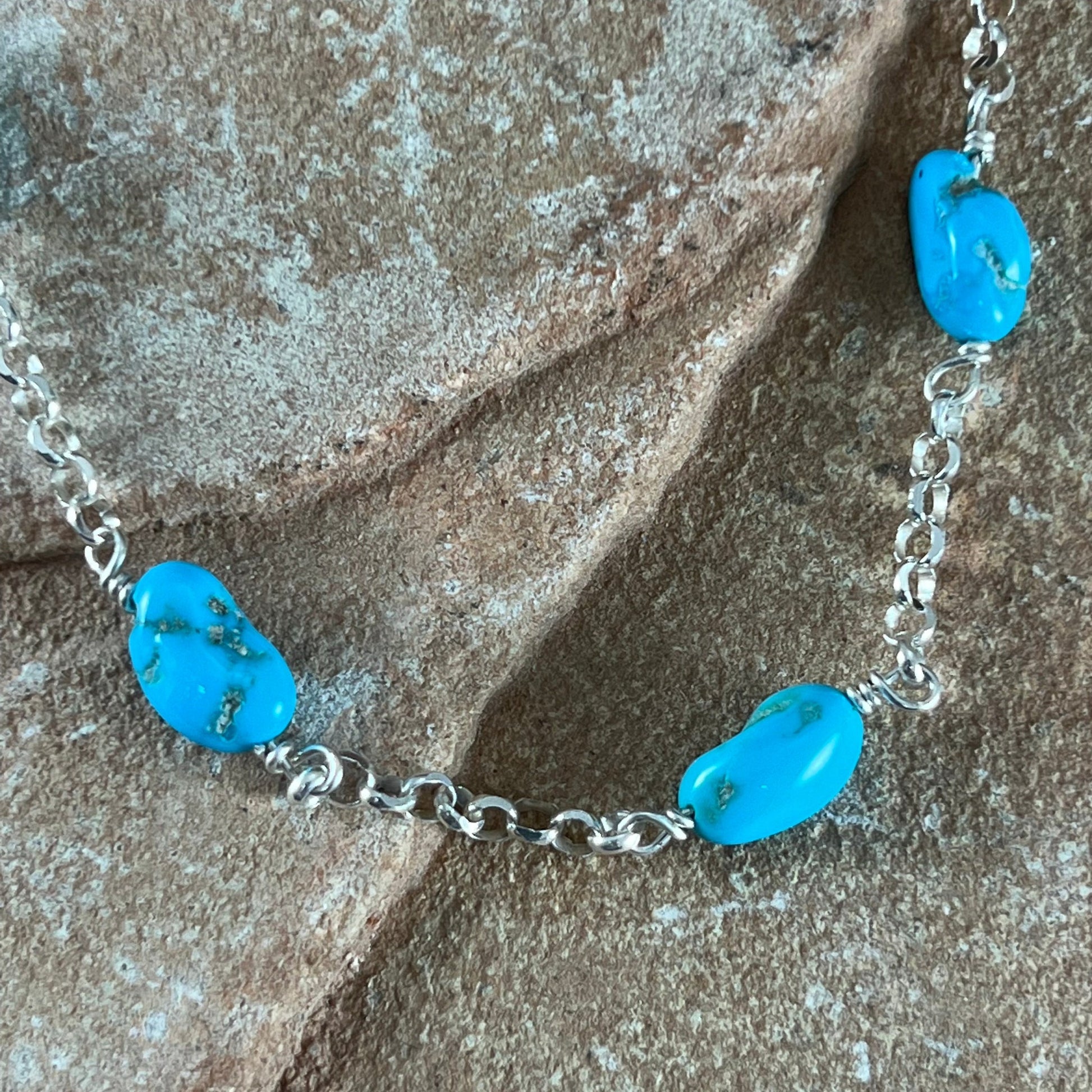 David Rosales Arizona Blue Turquoise Beaded Sterling Silver Necklace