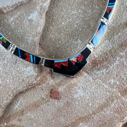 David Rosales Red Moon Inlaid Sterling Silver Necklace