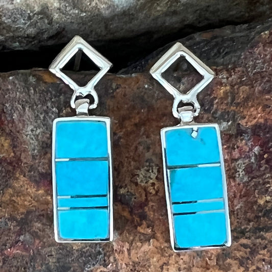 David Rosales Arizona Blue Inlaid Sterling Silver Earrings