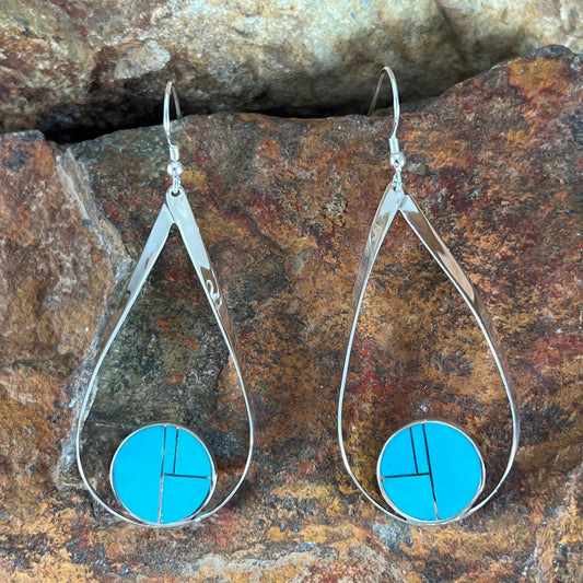 David Rosales Arizona Blue Inlaid Sterling Silver Earrings