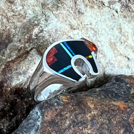 David Rosales Red Moon Inlaid Sterling Silver Ring Bear