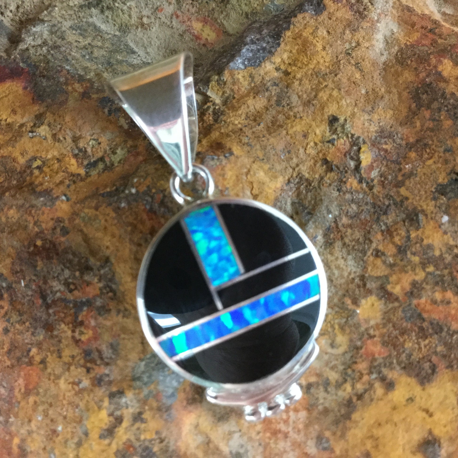 David Rosales Black Beauty Inlaid Sterling Silver Pendant