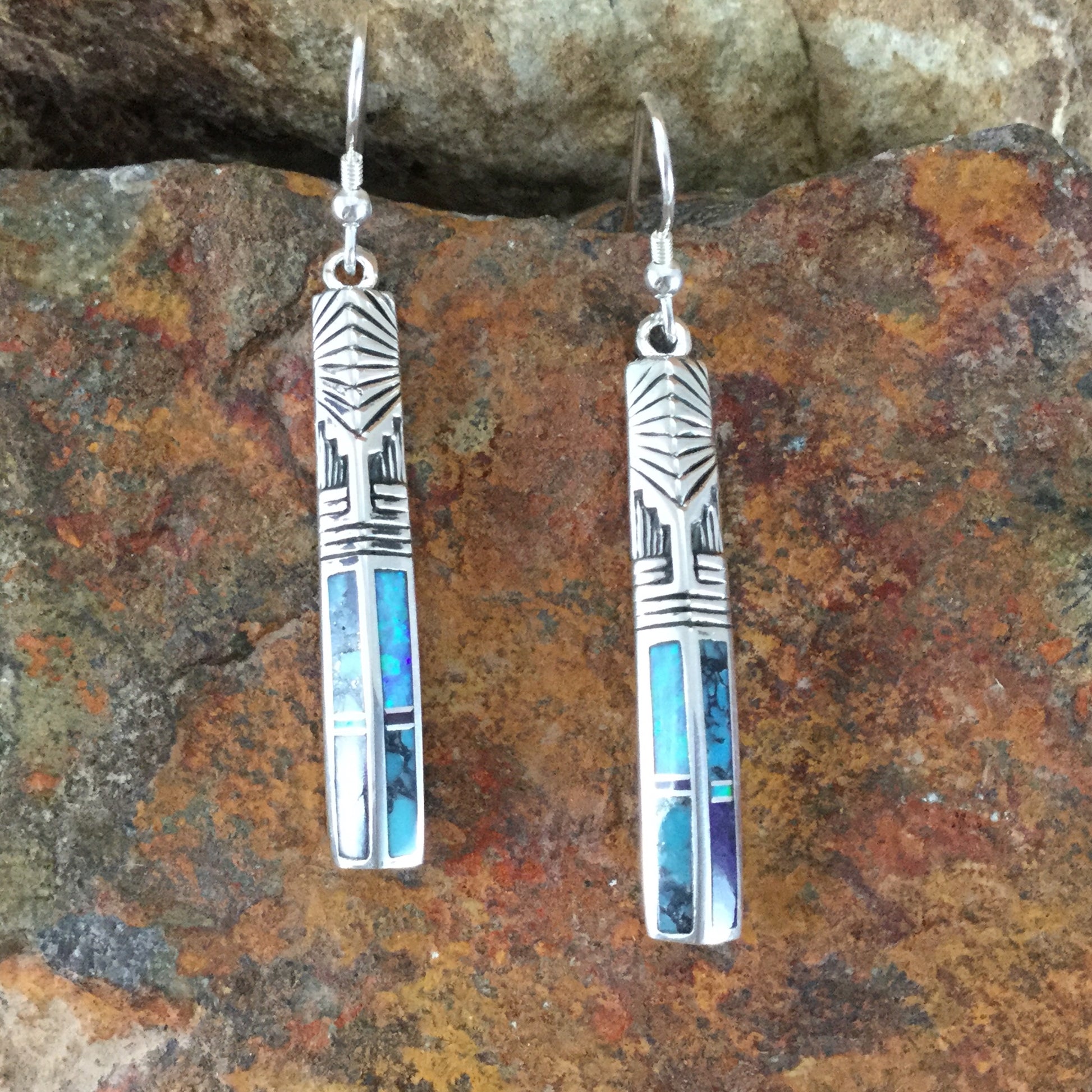 David Rosales Shalako Inlaid Sterling Silver Earrings