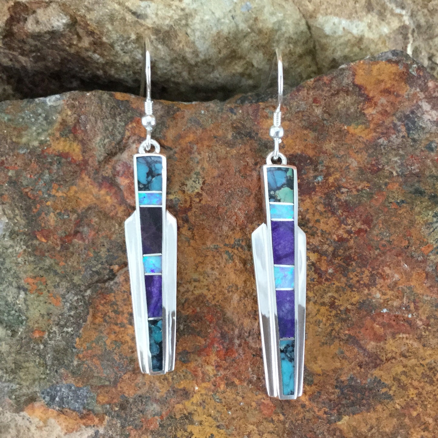 David Rosales Shalako Inlaid Sterling Silver Earrings Huggie