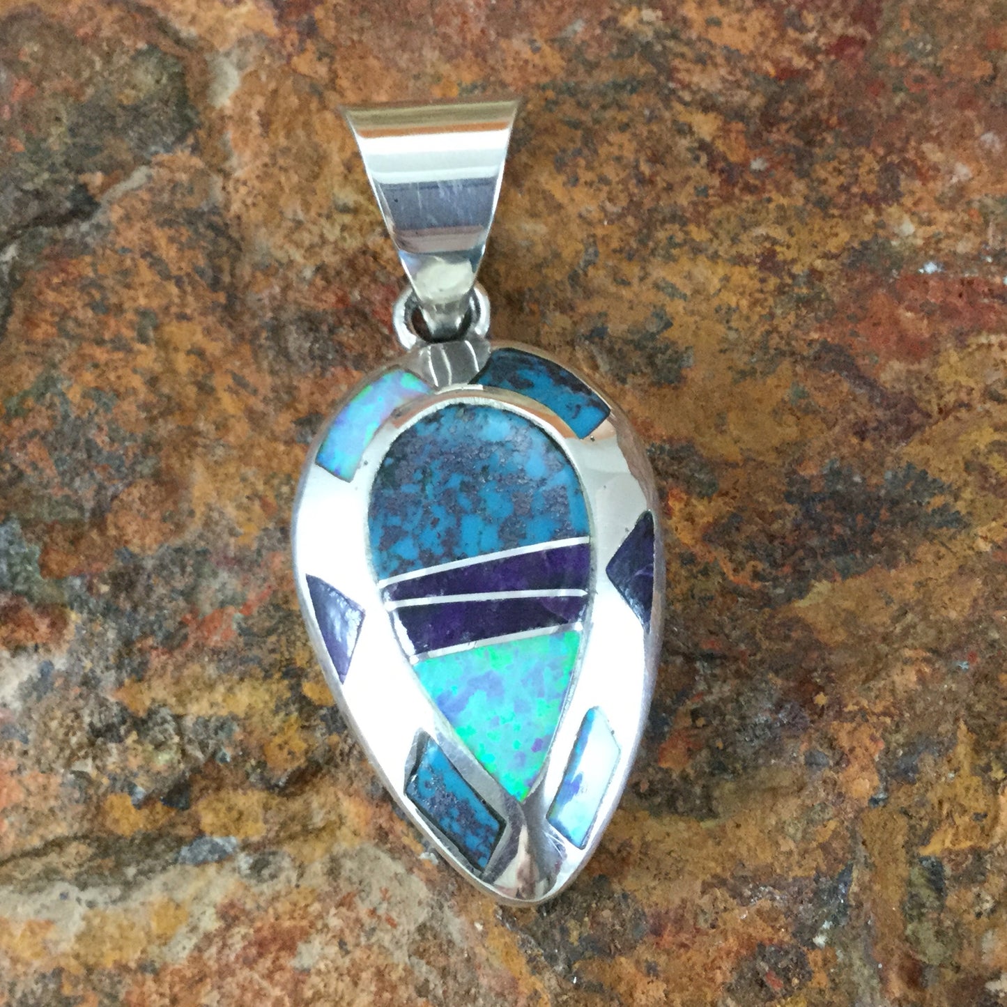 David Rosales Shalako Inlaid Sterling Silver Pendant