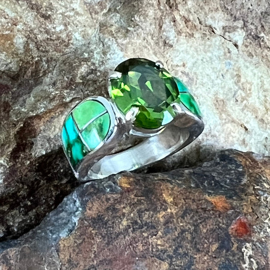 David Rosales Sonoran Gold Inlaid Sterling Silver Ring w/ Peridot