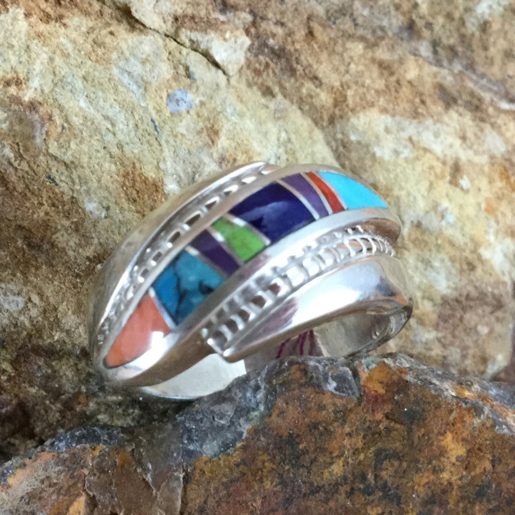 David Rosales Indian Summer Inlaid Sterling Silver Ring