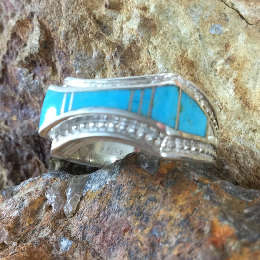 David Rosales Arizona Blue Inlaid Sterling Silver Ring