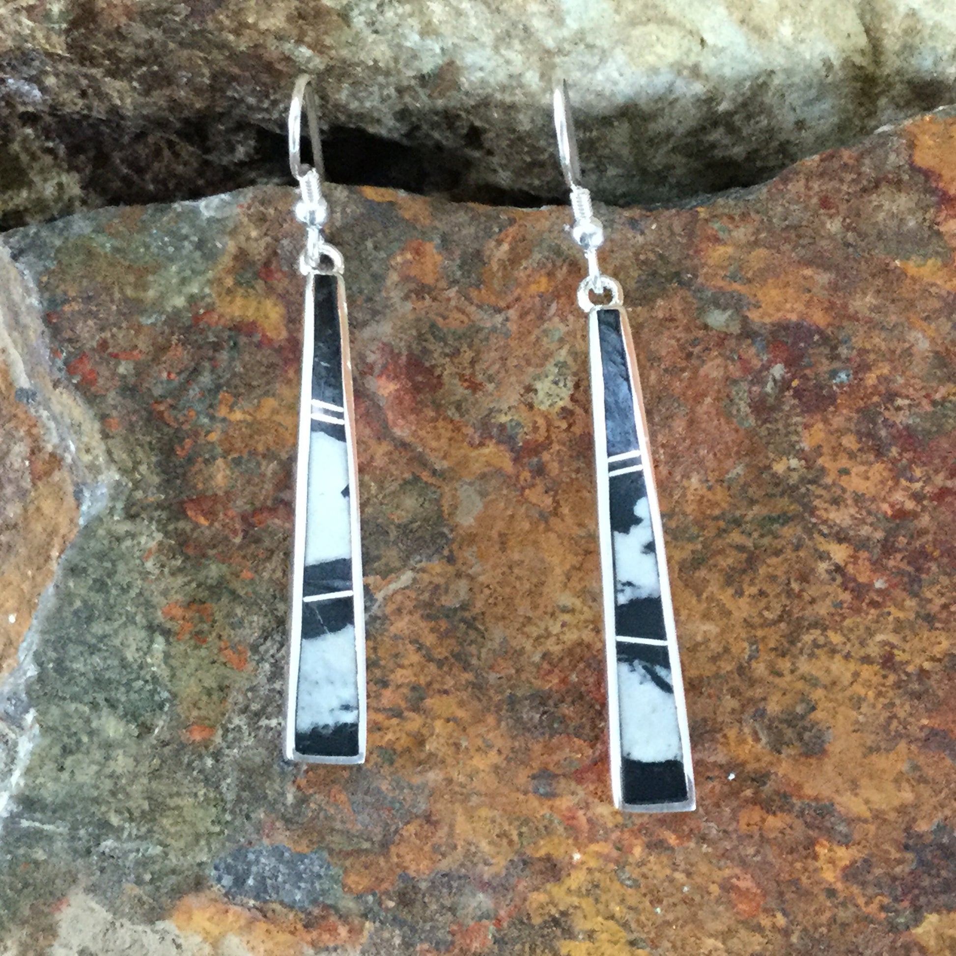 David Rosales White Buffalo Inlaid Sterling Silver Earrings