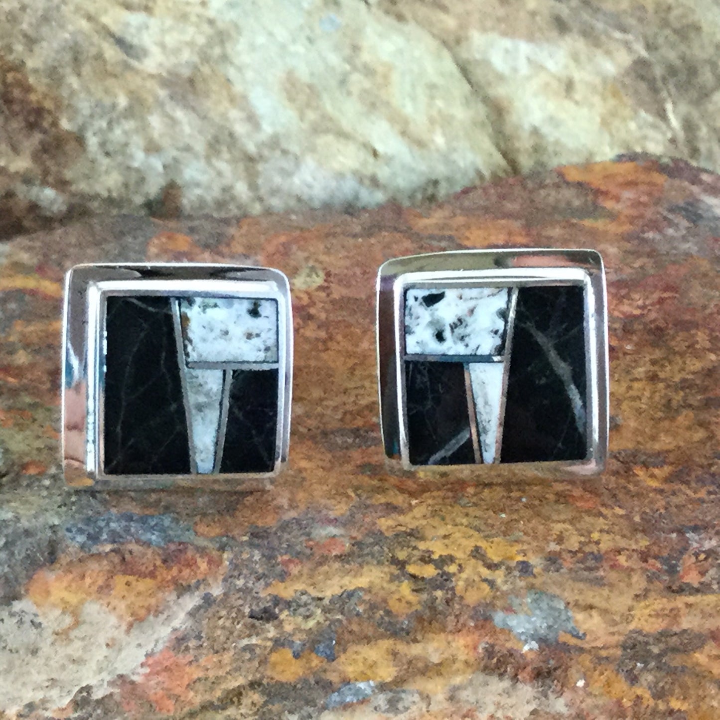 David Rosales White Buffalo Inlaid Sterling Silver Earrings