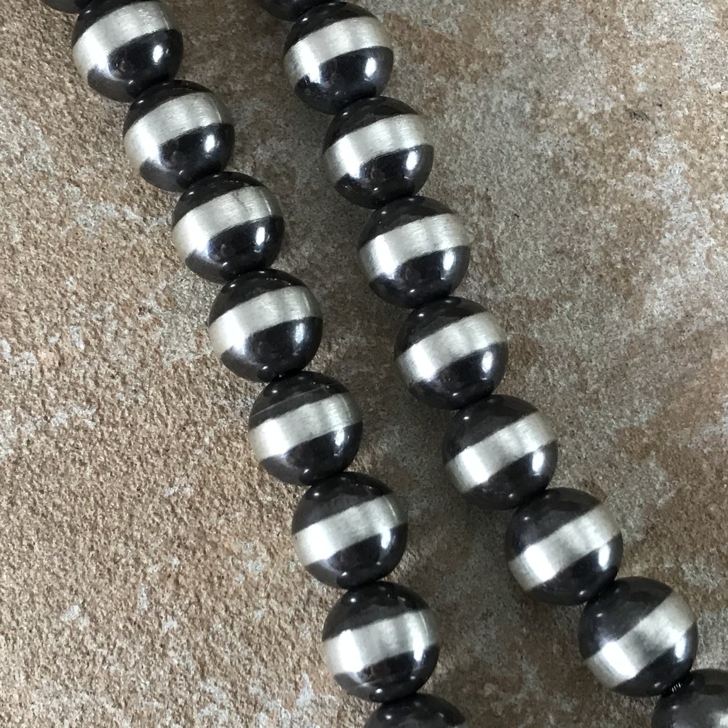 24" Single Strand Oxidized Sterling Silver Beaded Necklace 10 mm