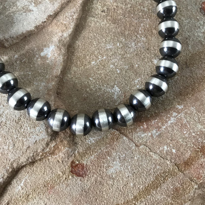 24" Single Strand Oxidized Sterling Silver Beaded Necklace 10 mm