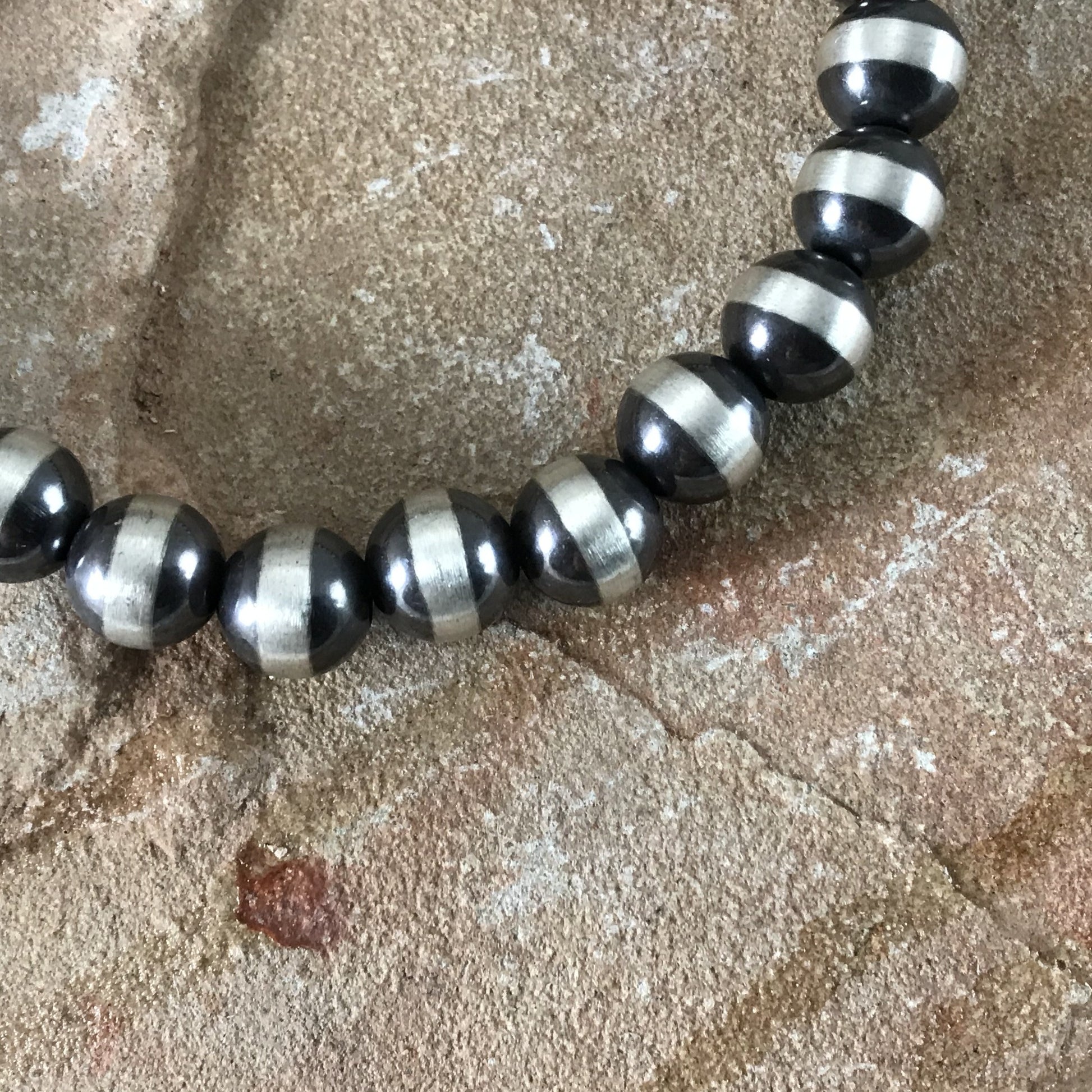 24" Single Strand Oxidized Sterling Silver Beaded Necklace 10 mm