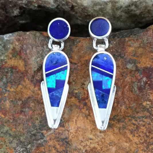 David Rosales Blue Sky Fancy Inlaid Sterling Silver Earrings Huggies