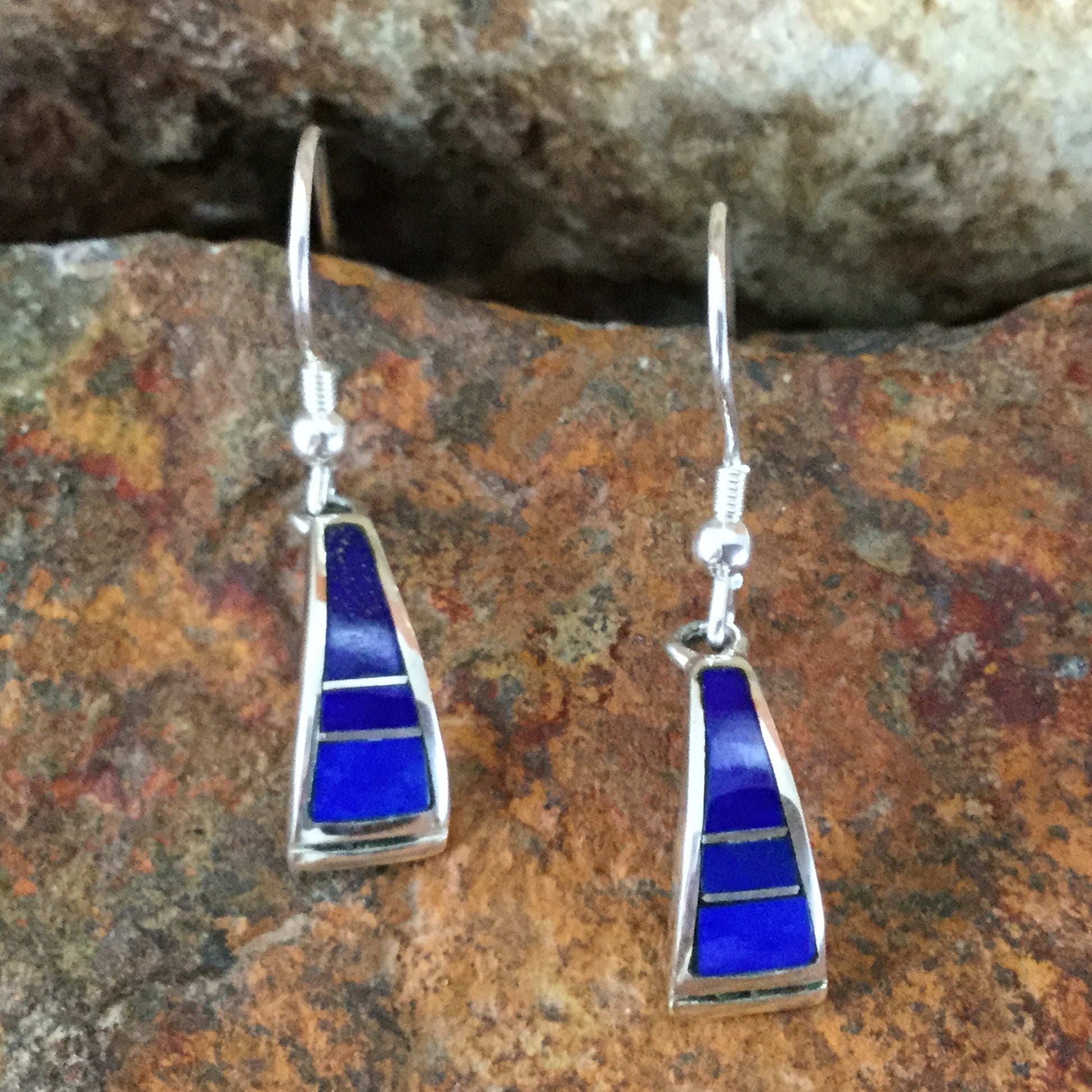 David Rosales Blue Water Inlaid Sterling Silver Earrings