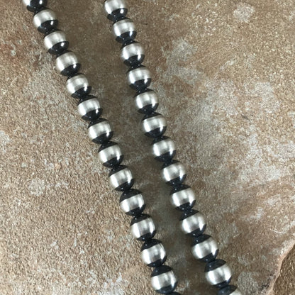 20" Single Strand Oxidized Sterling Silver Beaded Necklace 8 mm