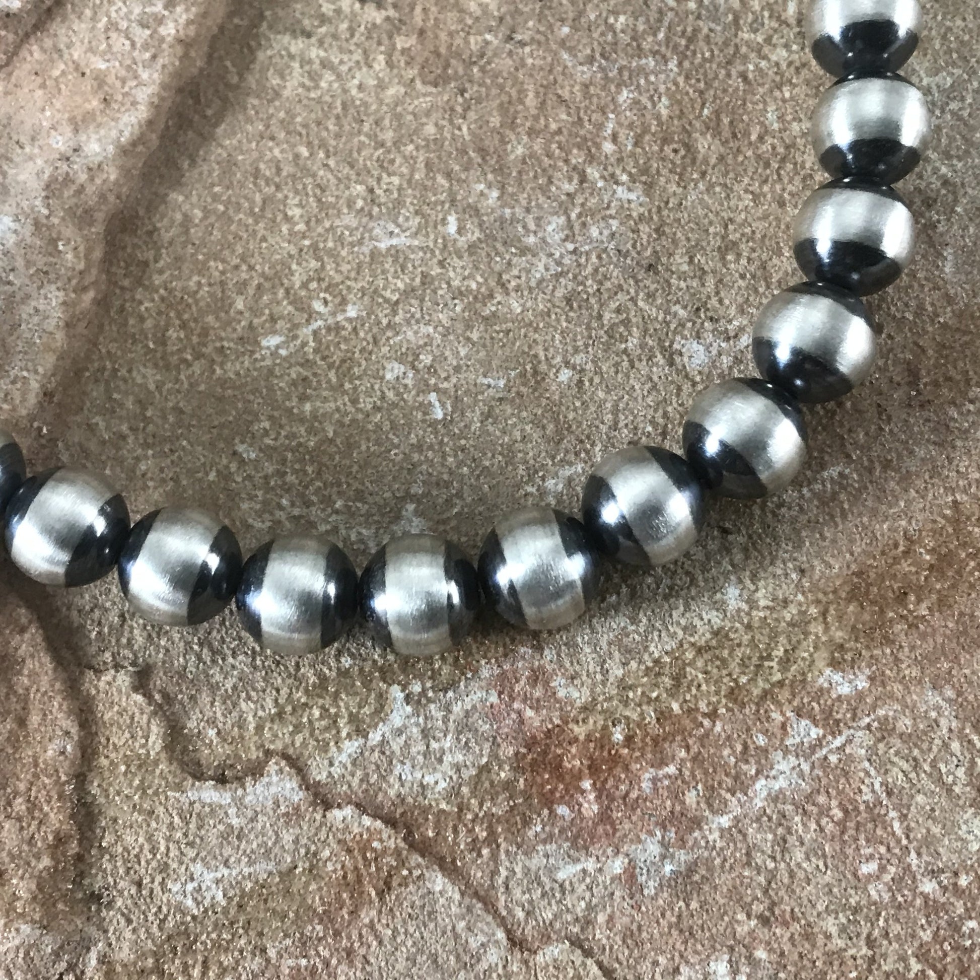 20" Single Strand Oxidized Sterling Silver Beaded Necklace 8 mm