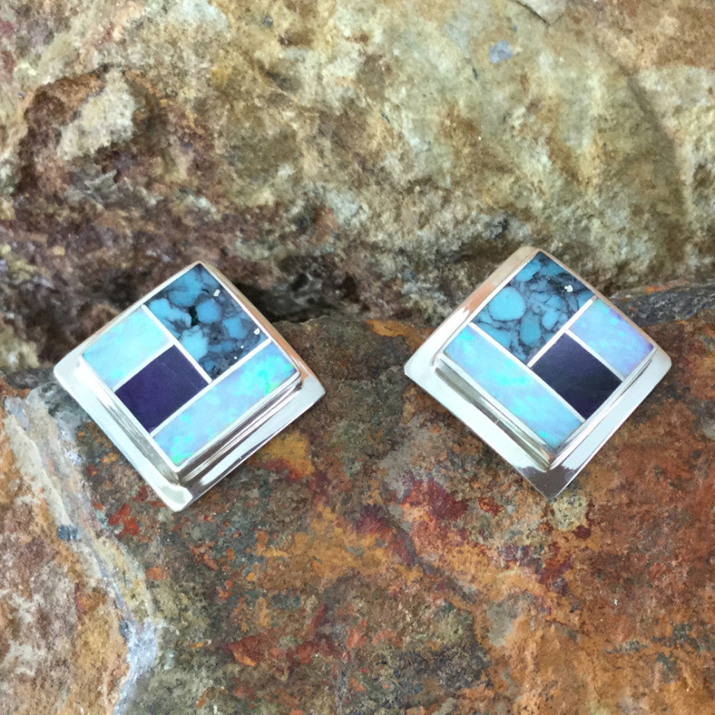 David Rosales Shalako Inlaid Sterling Silver Earrings