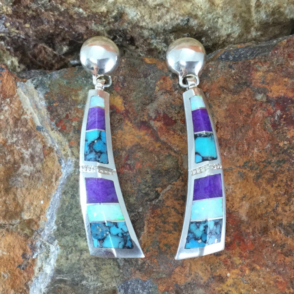 David Rosales Shalako Inlaid Sterling Silver Earrings