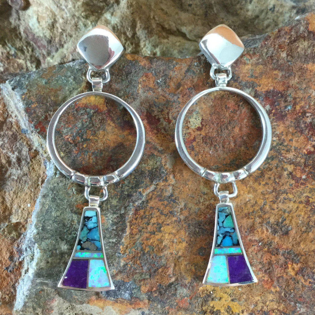 David Rosales Shalako Inlaid Sterling Silver Earrings