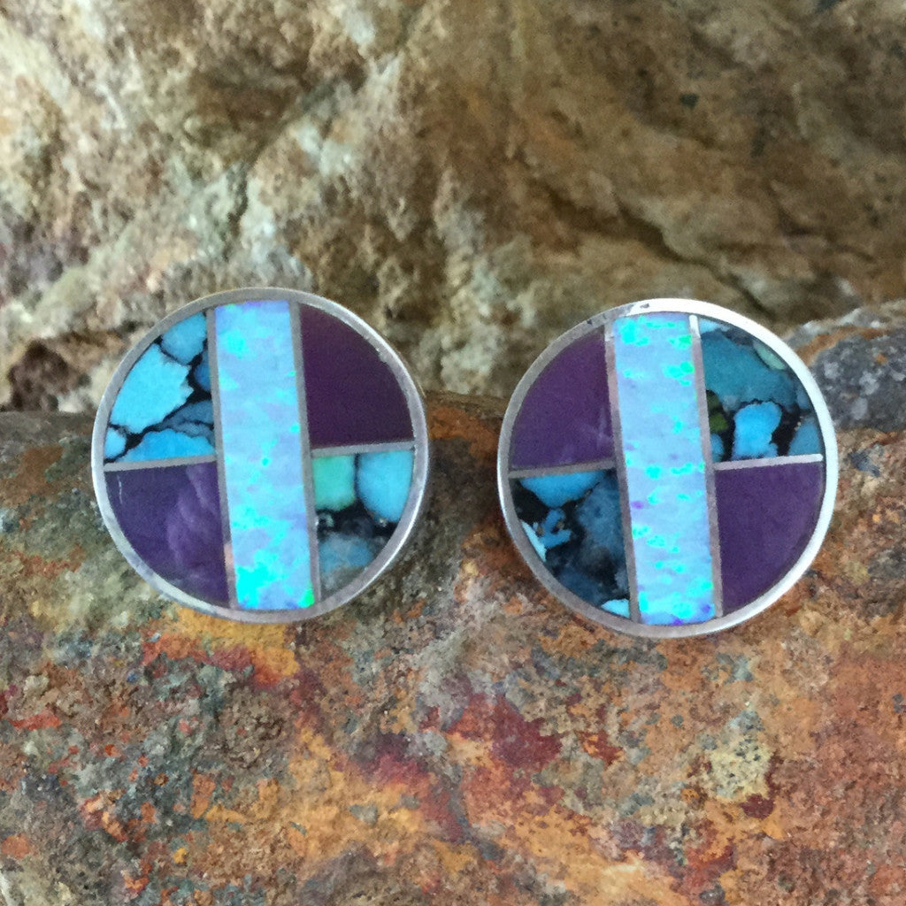 David Rosales Shalako Inlaid Sterling Silver Earrings