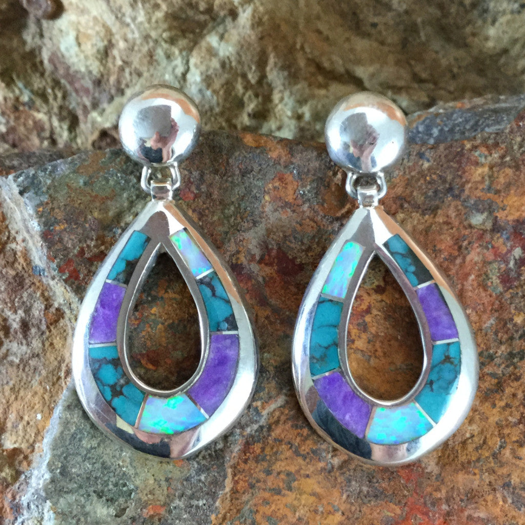 David Rosales Shalako Inlaid Sterling Silver Earrings