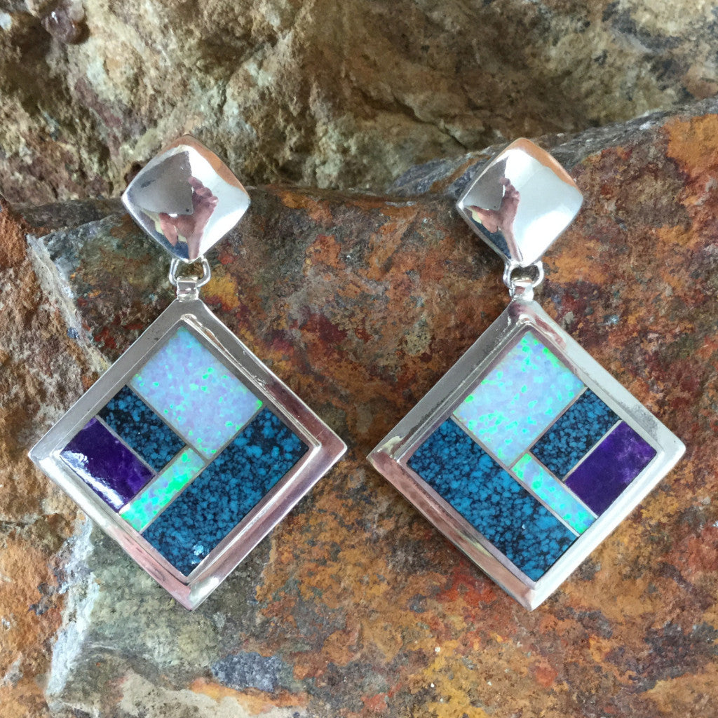 David Rosales Shalako Inlaid Sterling Silver Earrings