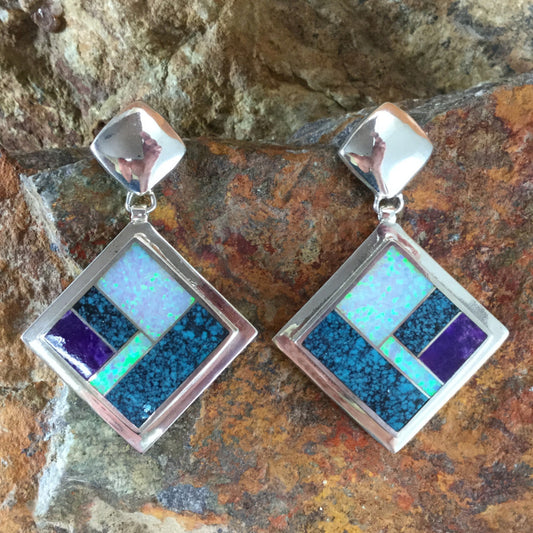 David Rosales Shalako Inlaid Sterling Silver Earrings