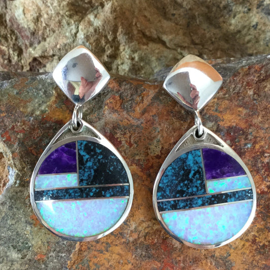 David Rosales Shalako Inlaid Sterling Silver Earrings