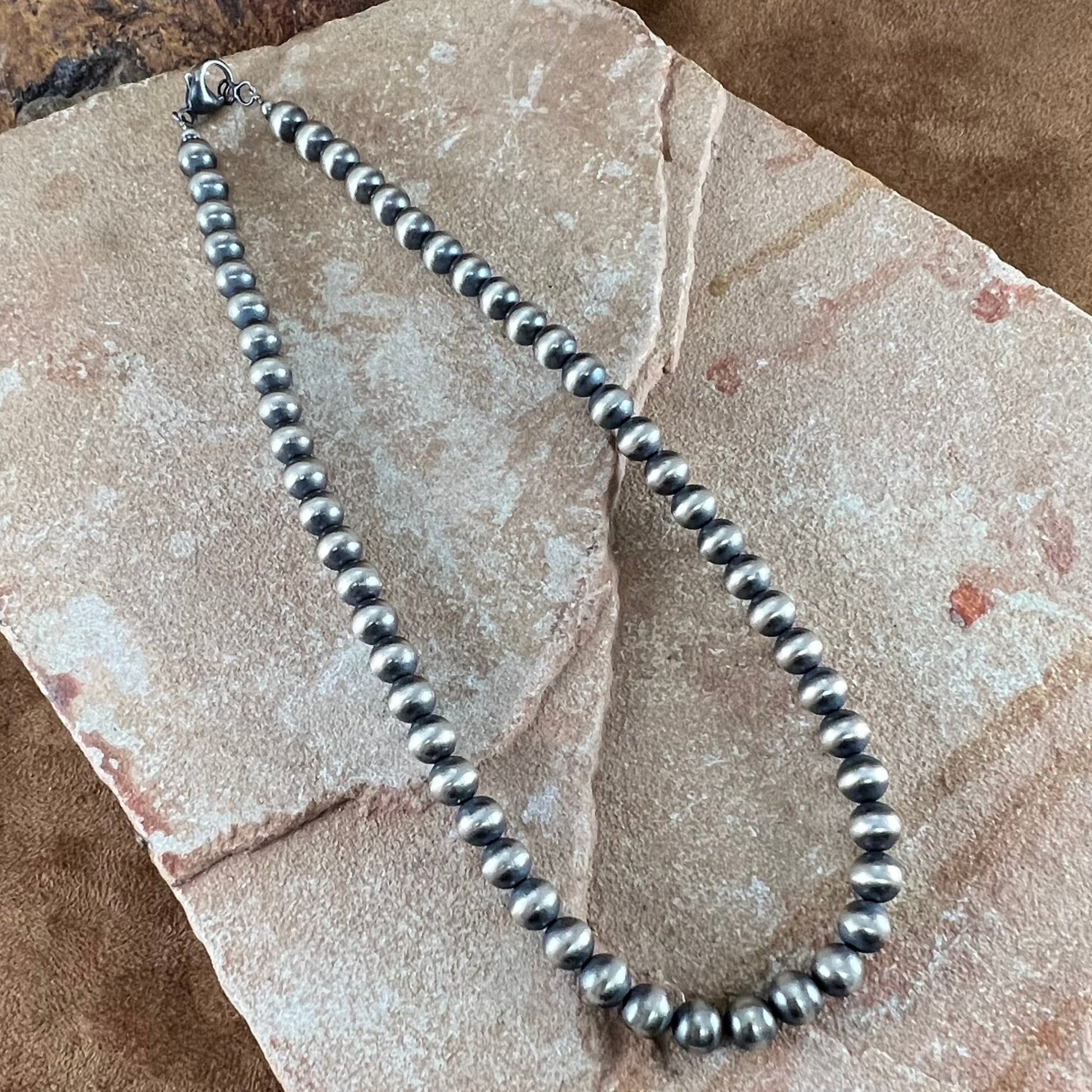 18" Single Strand Oxidized Sterling Silver Beaded Necklace 10 mm