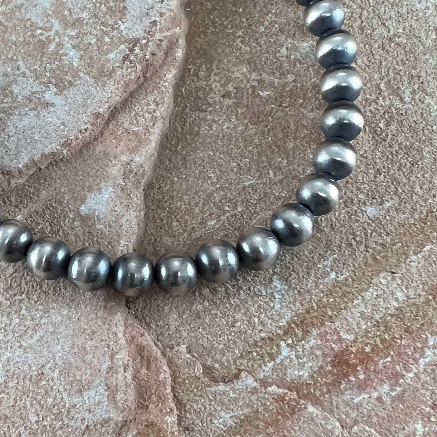 18" Single Strand Oxidized Sterling Silver Beaded Necklace 10 mm