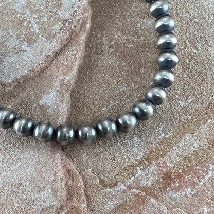 18" Single Strand Oxidized Sterling Silver Beaded Necklace 10 mm