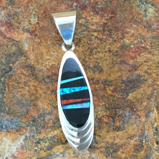 David Rosales Red Moon Inlaid Sterling Silver Pendant