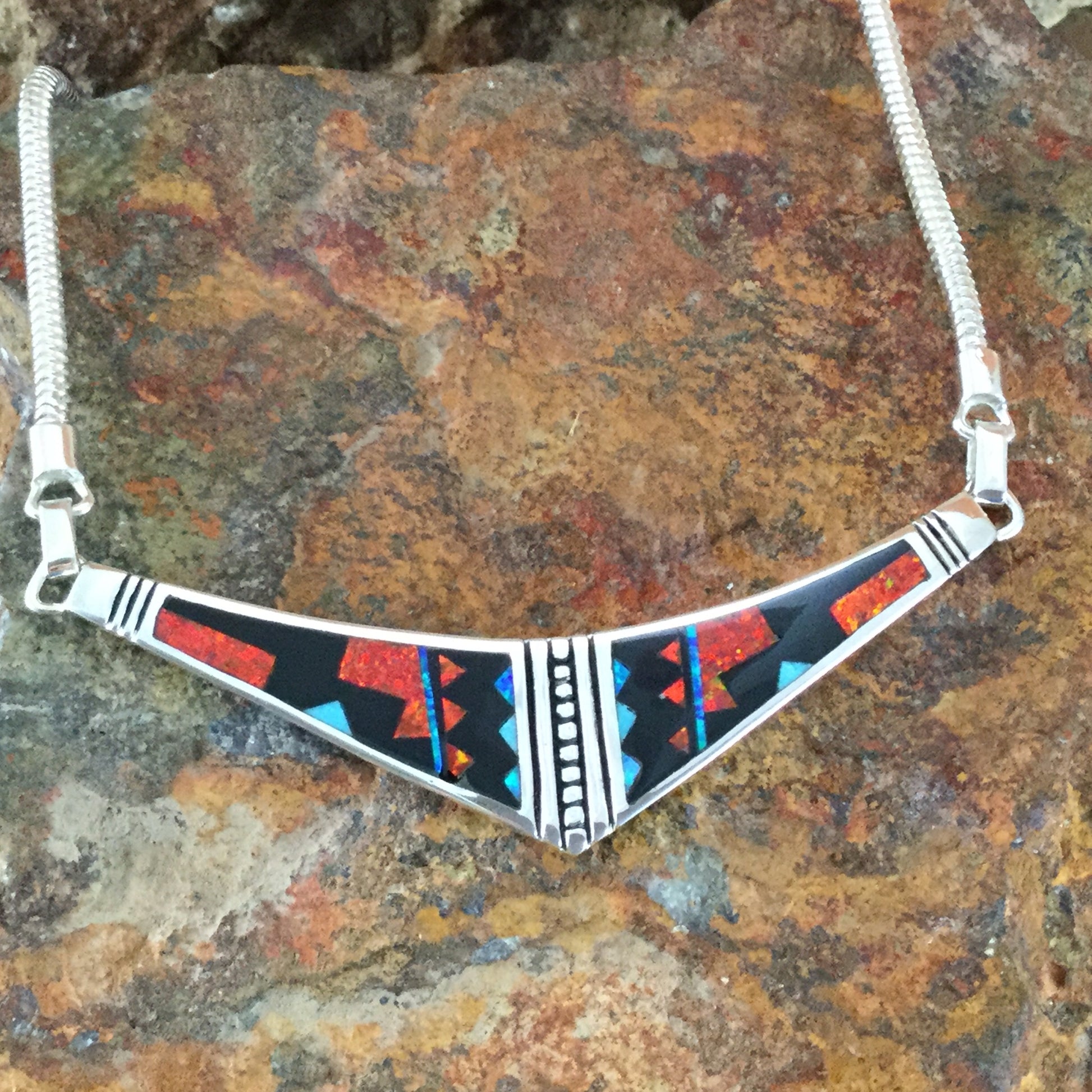 David Rosales Red Moon Fancy Inlaid Sterling Silver Necklace