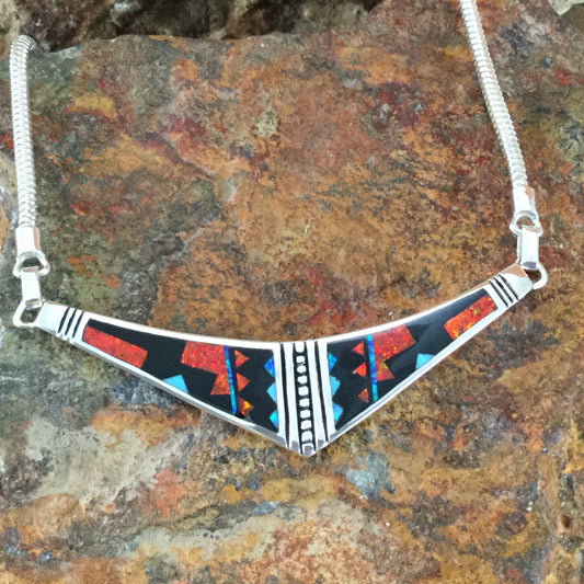 David Rosales Red Moon Fancy Inlaid Sterling Silver Necklace