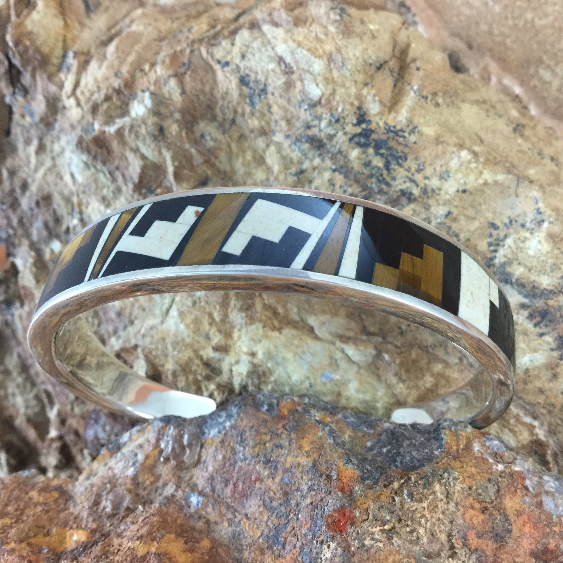 David Rosales Kayenta Fancy Inlaid Sterling Silver Bracelet