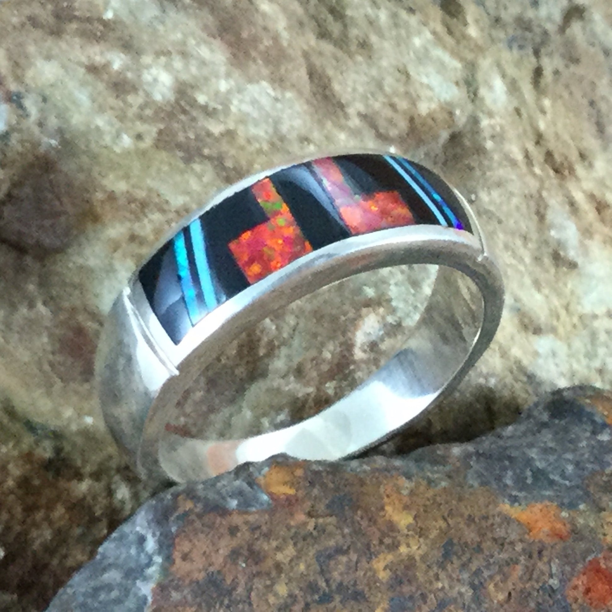 David Rosales Red Moon Fancy Inlaid Sterling Silver Ring