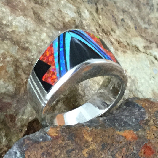 David Rosales Red Moon Fancy Inlaid Sterling Silver Ring