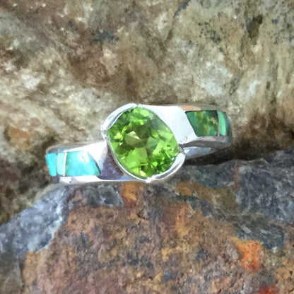 David Rosales Sonoran Gold Inlaid Sterling Silver Ring w/ Peridot