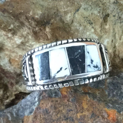 David Rosales White Buffalo Inlaid Sterling Silver Ring